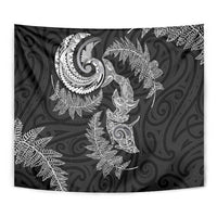 New Zealand Sea Animals with Maori Tribal Tattoo Tapestry Shark Manta Ray with Silver Fern Black