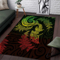 New Zealand Sea Animals with Maori Tribal Tattoo Area Rug Shark Manta Ray with Silver Fern Reggae