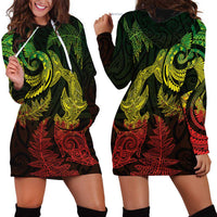 New Zealand Sea Animals with Maori Tribal Tattoo Hoodie Dress Shark Manta Ray with Silver Fern Reggae
