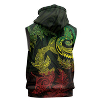 New Zealand Sea Animals with Maori Tribal Tattoo Sleeveless Hoodie Shark Manta Ray with Silver Fern Reggae