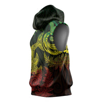 New Zealand Sea Animals with Maori Tribal Tattoo Sleeveless Hoodie Shark Manta Ray with Silver Fern Reggae