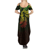 New Zealand Sea Animals with Maori Tribal Tattoo Summer Maxi Dress Shark Manta Ray with Silver Fern Reggae