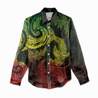 New Zealand Sea Animals with Maori Tribal Tattoo Women Casual Shirt Shark Manta Ray with Silver Fern Reggae