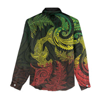 New Zealand Sea Animals with Maori Tribal Tattoo Women Casual Shirt Shark Manta Ray with Silver Fern Reggae