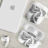 New Zealand Sea Animals with Maori Tribal Tattoo AirPods Case Shark Manta Ray with Silver Fern White