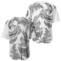 New Zealand Sea Animals with Maori Tribal Tattoo Baseball Jersey Shark Manta Ray with Silver Fern White
