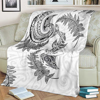 New Zealand Sea Animals with Maori Tribal Tattoo Blanket Shark Manta Ray with Silver Fern White