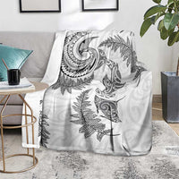 New Zealand Sea Animals with Maori Tribal Tattoo Blanket Shark Manta Ray with Silver Fern White