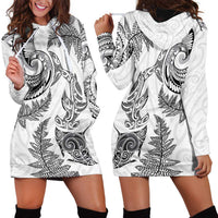 New Zealand Sea Animals with Maori Tribal Tattoo Hoodie Dress Shark Manta Ray with Silver Fern White