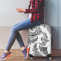 New Zealand Sea Animals with Maori Tribal Tattoo Luggage Cover Shark Manta Ray with Silver Fern White