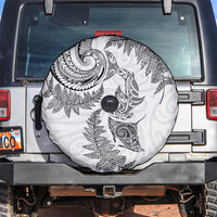New Zealand Sea Animals with Maori Tribal Tattoo Spare Tire Cover Shark Manta Ray with Silver Fern White