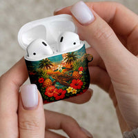 Hawaiian Turtles on Beach AirPods Case with Pineapple Tropical Plant and Lei