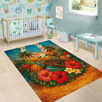 Hawaiian Turtles on Beach Area Rug with Pineapple Tropical Plant and Lei LT03 - Polynesian Pride