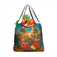 Hawaiian Turtles on Beach Grocery Bag with Pineapple Tropical Plant and Lei LT03 1-pack One Size Multicolor - Polynesian Pride