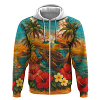Hawaiian Turtles on Beach Hoodie with Pineapple Tropical Plant and Lei