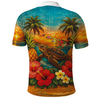 Hawaiian Turtles on Beach Polo Shirt with Pineapple Tropical Plant and Lei