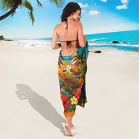 Hawaiian Turtles on Beach Sarong with Pineapple Tropical Plant and Lei