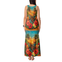 Hawaiian Turtles on Beach Tank Maxi Dress with Pineapple Tropical Plant and Lei LT03 - Polynesian Pride
