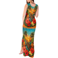 Hawaiian Turtles on Beach Tank Maxi Dress with Pineapple Tropical Plant and Lei LT03 - Polynesian Pride