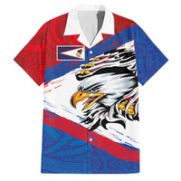 American Samoa Flag Day Family Matching Off The Shoulder Long Sleeve Dress and Hawaiian Shirt Polynesian Art Geometric with Flag Brush Style LT03 Dad's Shirt - Short Sleeve Multicolor - Polynesian Pride