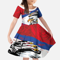 American Samoa Flag Day Kid Short Sleeve Dress Polynesian Art Geometric with Flag Brush Style LT03 KID Multicolor - Polynesian Pride