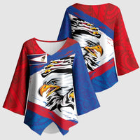 American Samoa Flag Day Kimono Sleeve Blouse Polynesian Art Geometric with Flag Brush Style