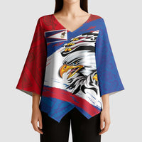 American Samoa Flag Day Kimono Sleeve Blouse Polynesian Art Geometric with Flag Brush Style