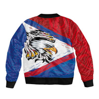 American Samoa Flag Day Sleeve Zip Bomber Jacket Polynesian Art Geometric with Flag Brush Style LT03 - Polynesian Pride