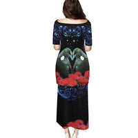 New Zealand Maori Matariki Family Matching Puletasi and Hawaiian Shirt Hongi Tui Bird Pohutukawa and Polynesia Tribal