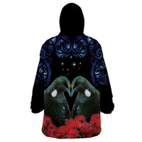 New Zealand Maori Matariki Wearable Blanket Hoodie Hongi Tui Bird Pohutukawa and Polynesia Tribal