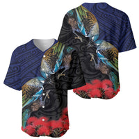 New Zealand Maori Hongi Culture Baseball Jersey Tui Bird Pohutukawa and Polynesian Pattern