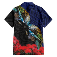 New Zealand Maori Hongi Culture Family Matching Off The Shoulder Long Sleeve Dress and Hawaiian Shirt Tui Bird Pohutukawa and Polynesian Pattern