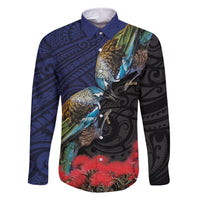 New Zealand Maori Hongi Culture Family Matching Off Shoulder Maxi Dress and Hawaiian Shirt Tui Bird Pohutukawa and Polynesian Pattern