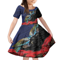 New Zealand Maori Hongi Culture Family Matching Short Sleeve Bodycon Dress and Hawaiian Shirt Tui Bird Pohutukawa and Polynesian Pattern