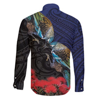 New Zealand Maori Hongi Culture Family Matching Tank Maxi Dress and Hawaiian Shirt Tui Bird Pohutukawa and Polynesian Pattern