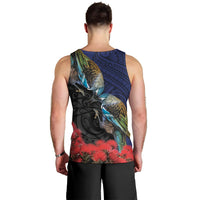 New Zealand Maori Hongi Culture Men Tank Top Tui Bird Pohutukawa and Polynesian Pattern