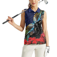 New Zealand Maori Hongi Culture Women Sleeveless Polo Shirt Tui Bird Pohutukawa and Polynesian Pattern