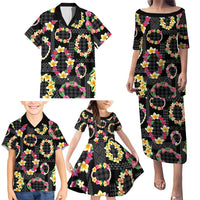 Hawaiian Kakau Tattoo Leis and Palaka Pattern Family Matching Puletasi and Hawaiian Shirt Traditional Aloha Tribal Black Color