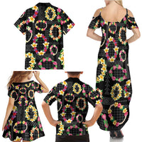 Hawaiian Kakau Tattoo Leis and Palaka Pattern Family Matching Summer Maxi Dress and Hawaiian Shirt Traditional Aloha Tribal Black Color