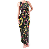 Hawaiian Kakau Tattoo Leis and Palaka Pattern Family Matching Tank Maxi Dress and Hawaiian Shirt Traditional Aloha Tribal Black Color