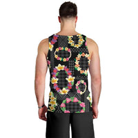 Hawaiian Kakau Tattoo Leis and Palaka Pattern Men Tank Top Traditional Aloha Tribal Black Color