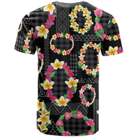 Hawaiian Kakau Tattoo Leis and Palaka Pattern T Shirt Traditional Aloha Tribal Black Color