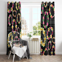 Hawaiian Kakau Tattoo Leis and Palaka Pattern Window Curtain Traditional Aloha Tribal Black Color