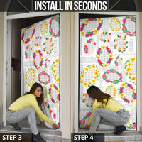 Hawaiian Kakau Tattoo Leis and Palaka Pattern Door Cover Traditional Aloha Tribal White Color