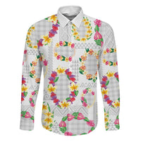 Hawaiian Kakau Tattoo Leis and Palaka Pattern Family Matching Long Sleeve Bodycon Dress and Hawaiian Shirt Traditional Aloha Tribal White Color