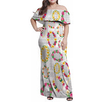 Hawaiian Kakau Tattoo Leis and Palaka Pattern Family Matching Off Shoulder Maxi Dress and Hawaiian Shirt Traditional Aloha Tribal White Color