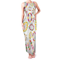 Hawaiian Kakau Tattoo Leis and Palaka Pattern Family Matching Tank Maxi Dress and Hawaiian Shirt Traditional Aloha Tribal White Color