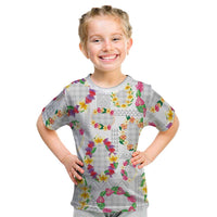 Hawaiian Kakau Tattoo Leis and Palaka Pattern Kid T Shirt Traditional Aloha Tribal White Color