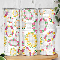 Hawaiian Kakau Tattoo Leis and Palaka Pattern Skinny Tumbler Traditional Aloha Tribal White Color
