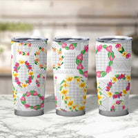 Hawaiian Kakau Tattoo Leis and Palaka Pattern Tumbler Cup Traditional Aloha Tribal White Color